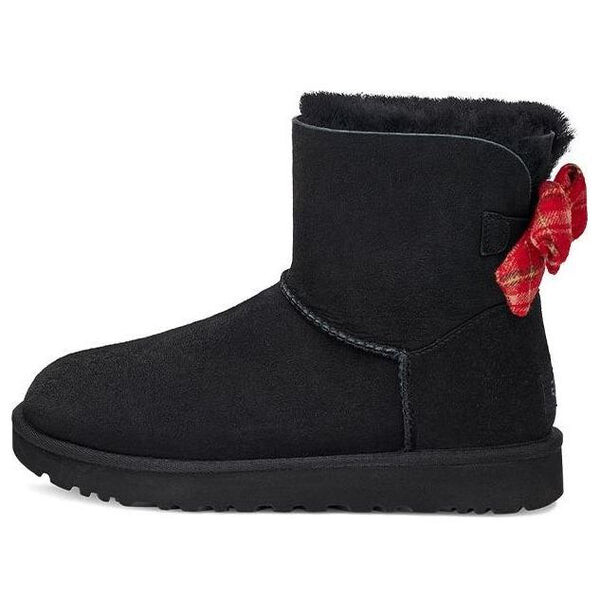 Ботинки зимние UGG с бантом и клетчатой лентой, черный