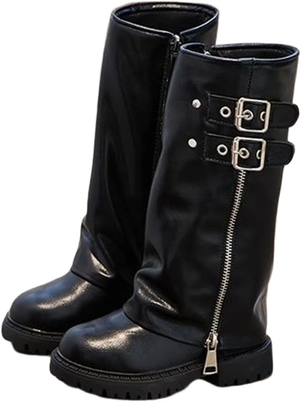 Детские сапоги для девочек с пряжкой и боковой молнией Zzalalana, Black