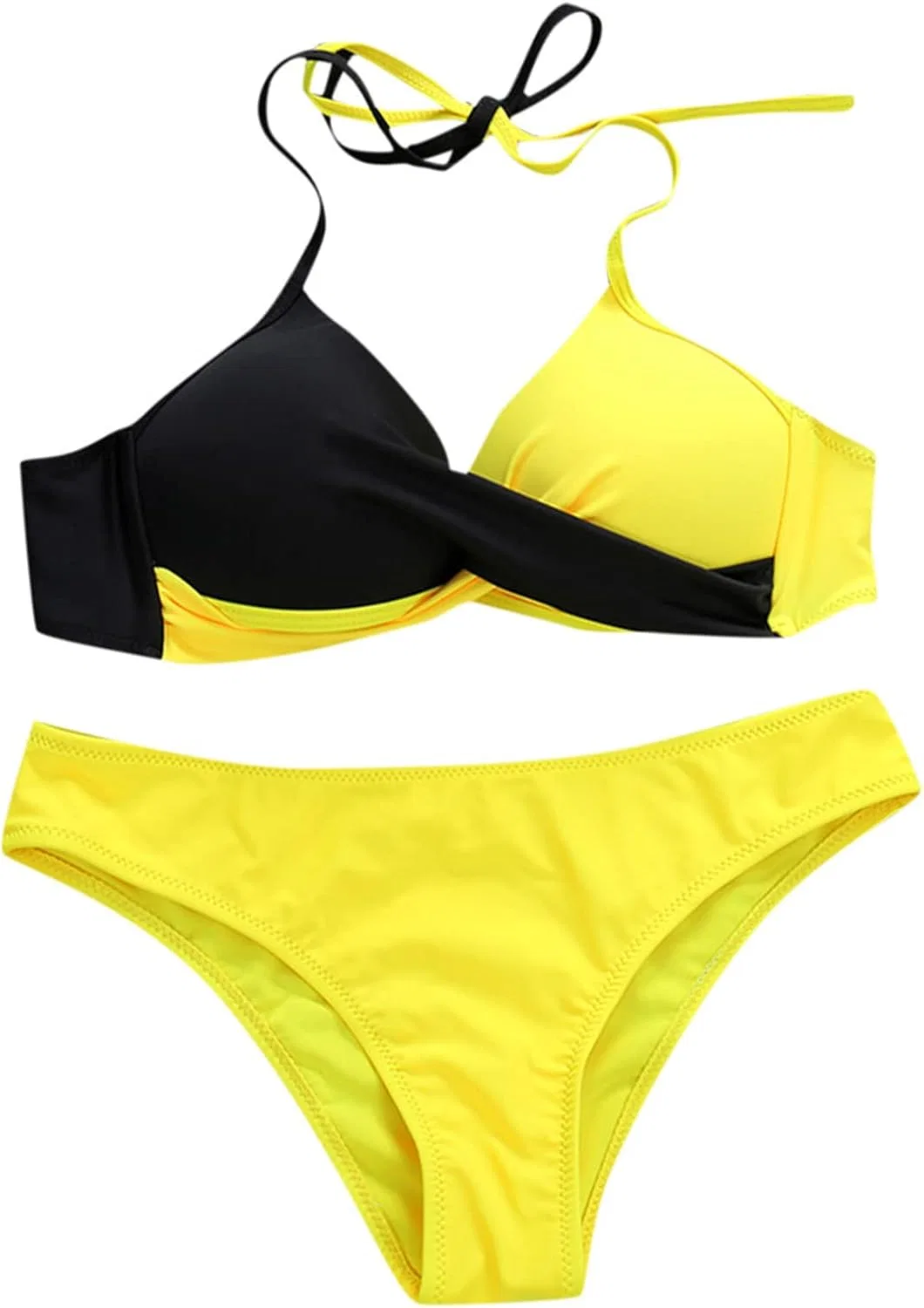 Женский бикини с запахом и завязками на шее, Yellow — фото 3