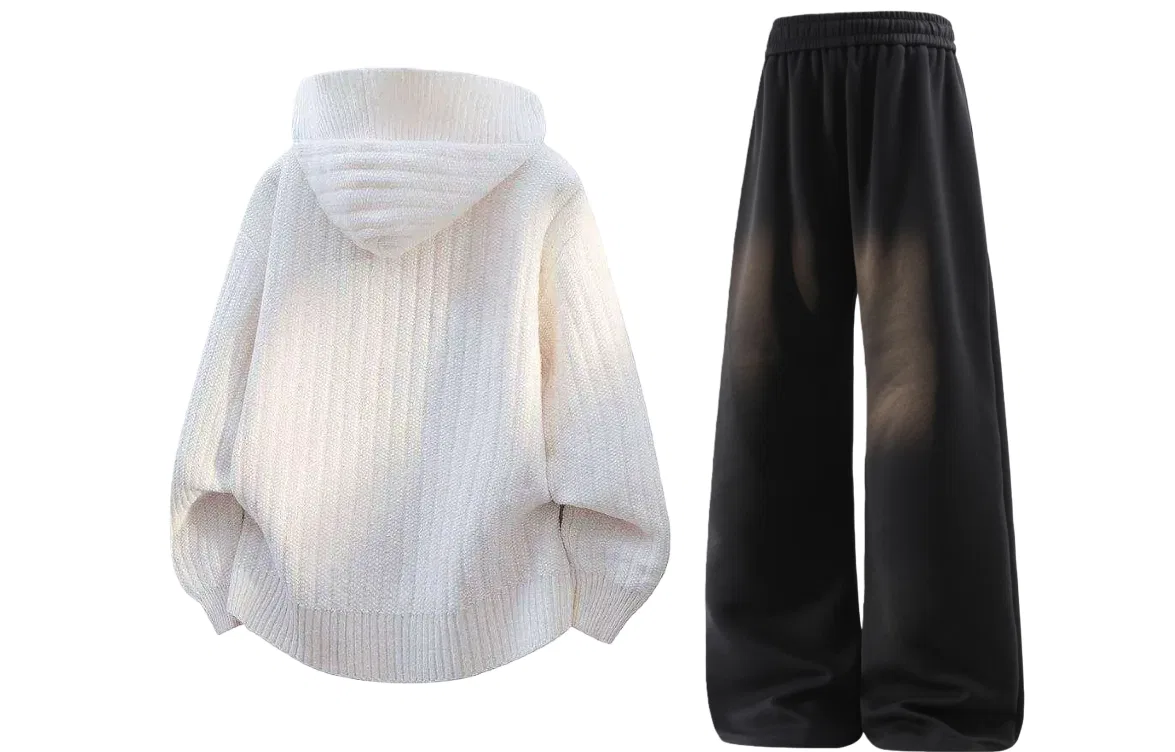 Детский комплект из свитшота и брюк с капюшоном X1617, White Sweater/Black Pants — фото 4