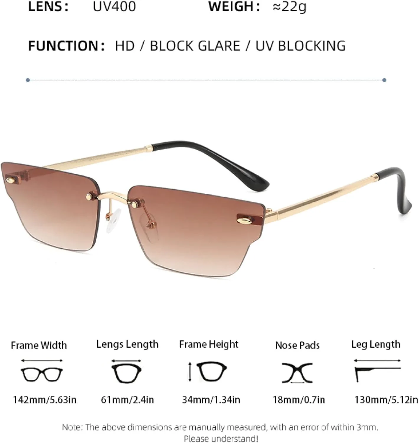 

Солнцезащитные очки без оправы в узком корпусе с металлическими дужками. Легкие и фактурные, идеально подходят для создания стильных образов TKKTLLT, Silver Blue