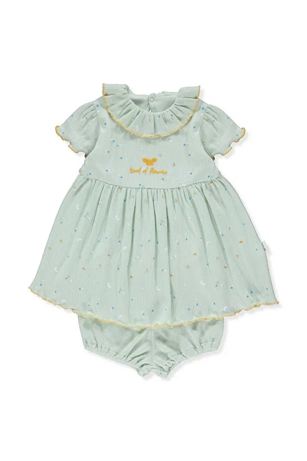 Детское платье для девочек хлопковое комплект платьев Interlok dress with report 2-pack (land of flowers) k 4365 Bebetto, Mint