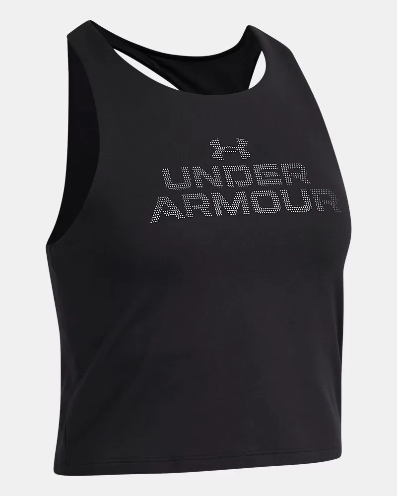 Детская майка-кроп с влагоотводящей тканью UA Motion Branded UnderArmour, Black/Mod Gray — фото 3
