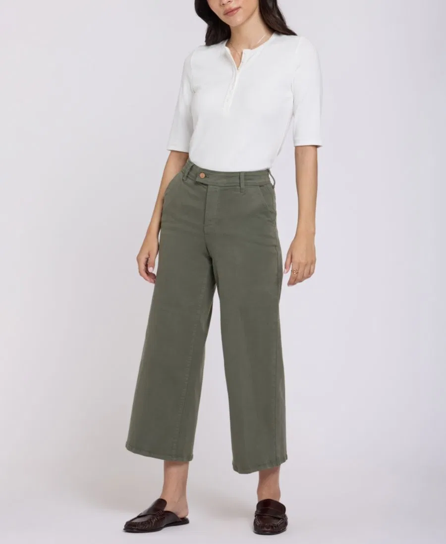 Джинсы-клеш с высокой посадкой Mona Wide-Leg Trouser Ankle NYDJ, Desert Green