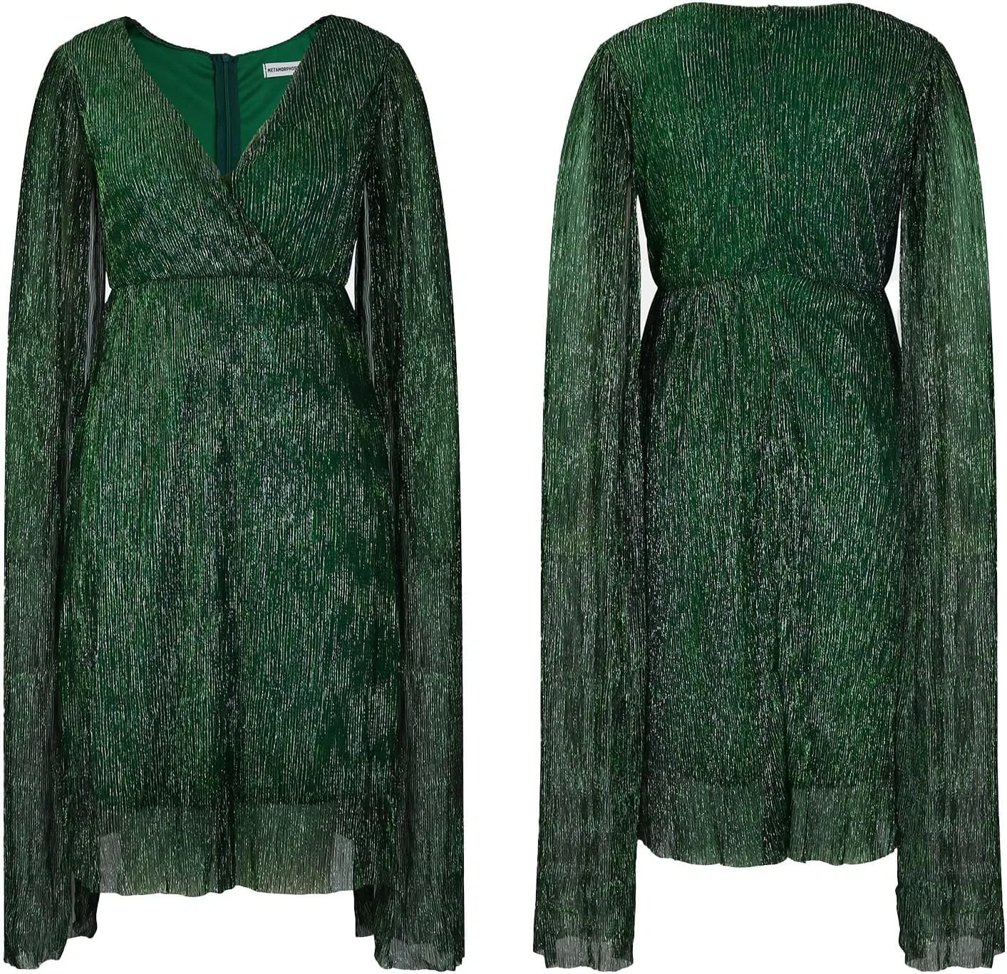 Женское коктейльное платье с V-образным вырезом и длинными рукавами, Dark Green — фото 2
