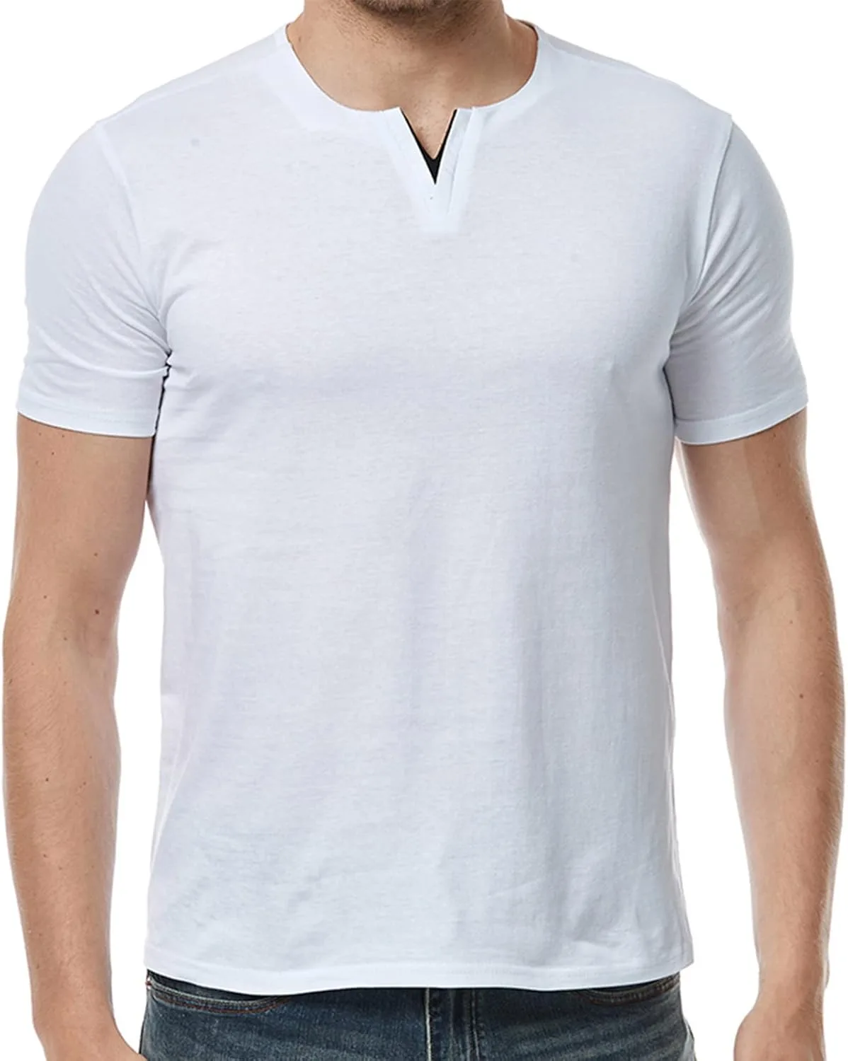 Мужская футболка-поло с коротким рукавом Casual Solid Basic Tee Stretchy Slim Fit — фото 2