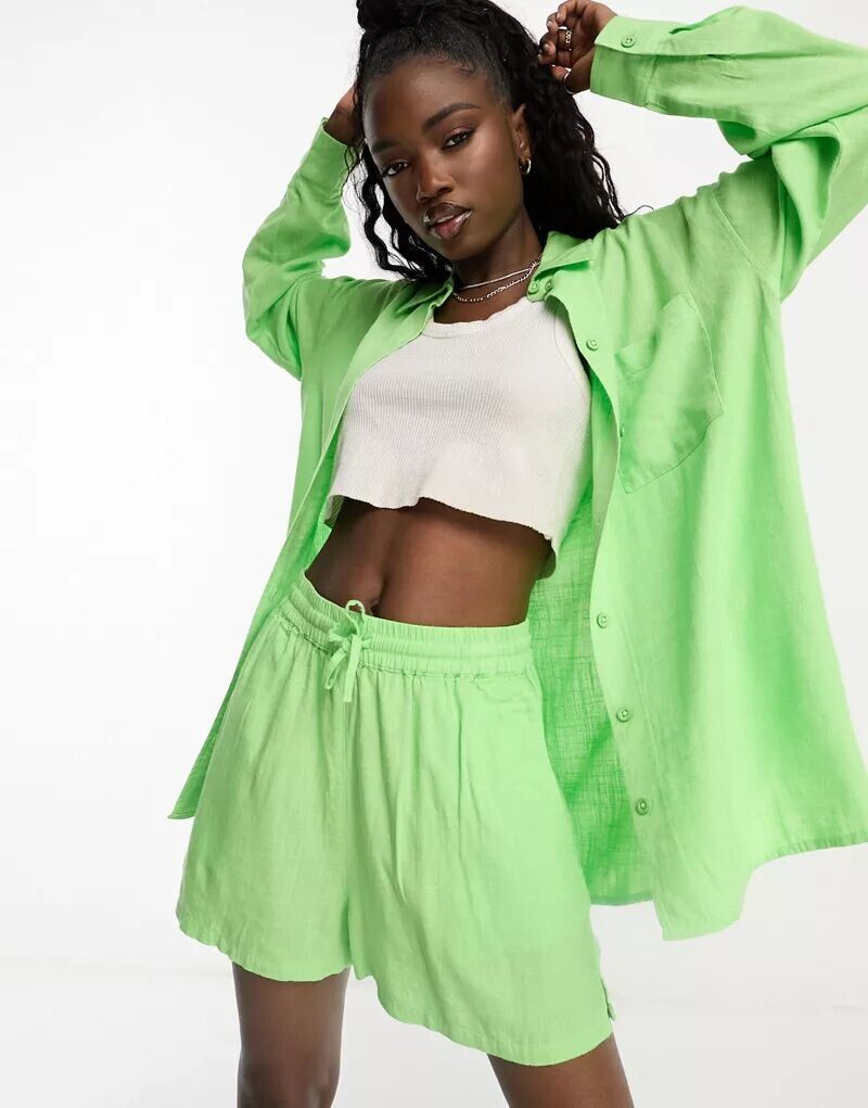 

Льняные шорты без застежек ASOS яблочно-зеленого цвета, Зеленый, Льняные шорты без застежек ASOS яблочно-зеленого цвета