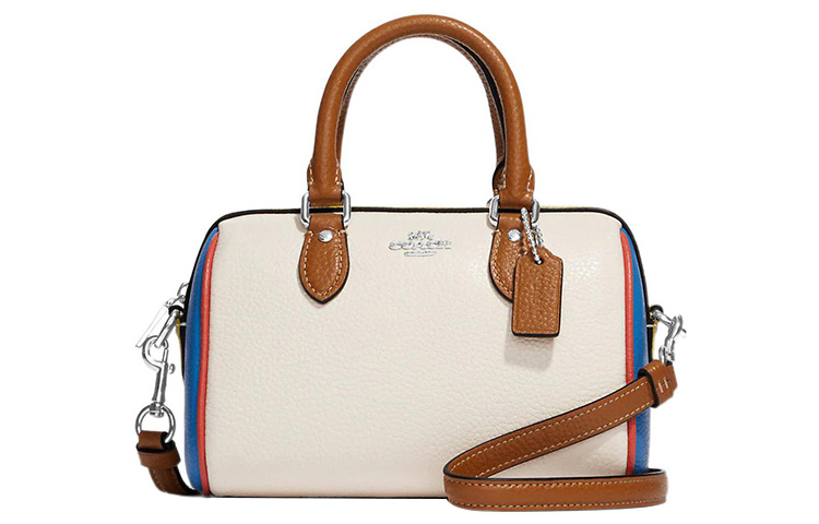 

Сумка Rowan Leather Boston через плечо маленькая женская бело-голубая COACH