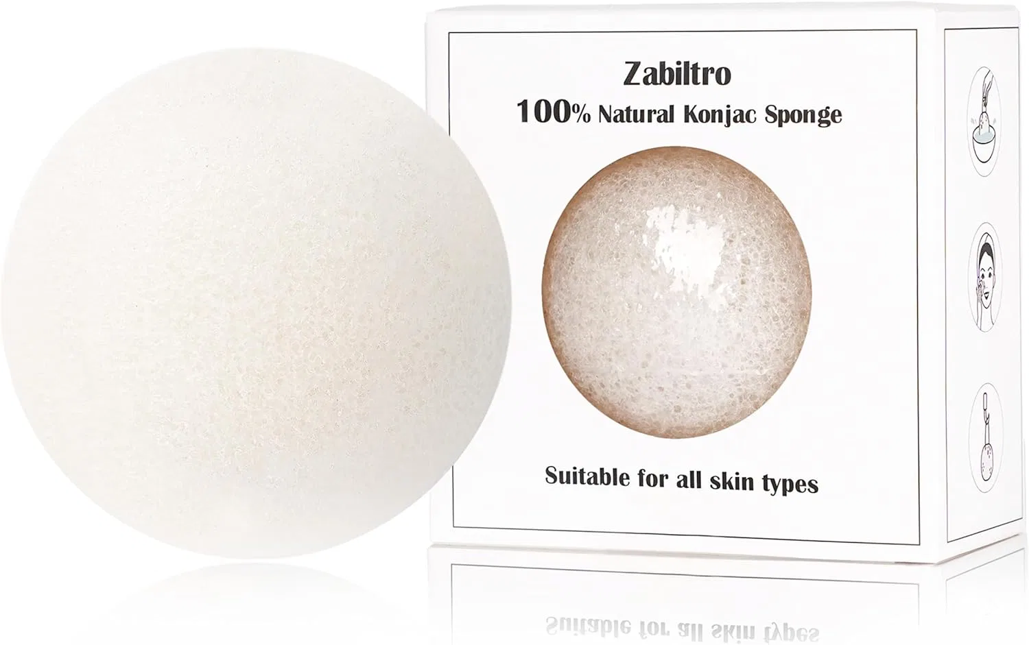 Спонж для умывания Konnyaku Ball Zabiltro белый