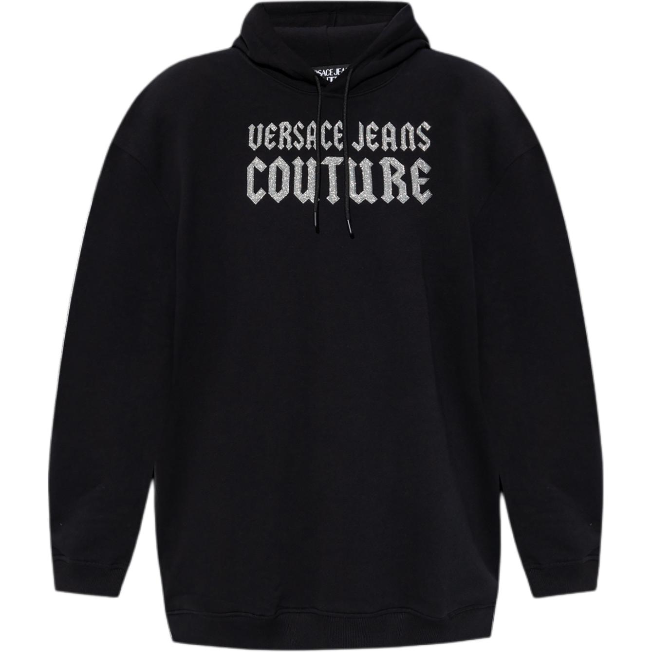 

Худи с блестками и логотипом Couture на шнурке VERSACE JEANS, черный