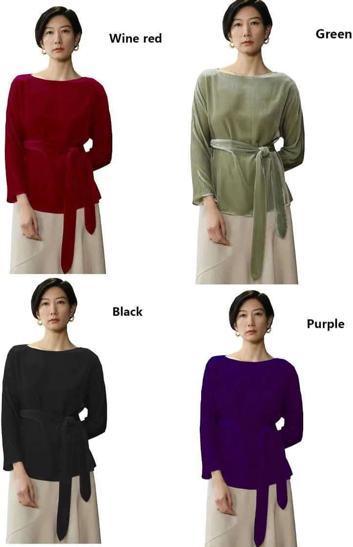 

Высококачественная шелковая вельветовая футболка с длинным рукавом для женщин, зеленая, для бизнес-кэжуал fengbaoyu