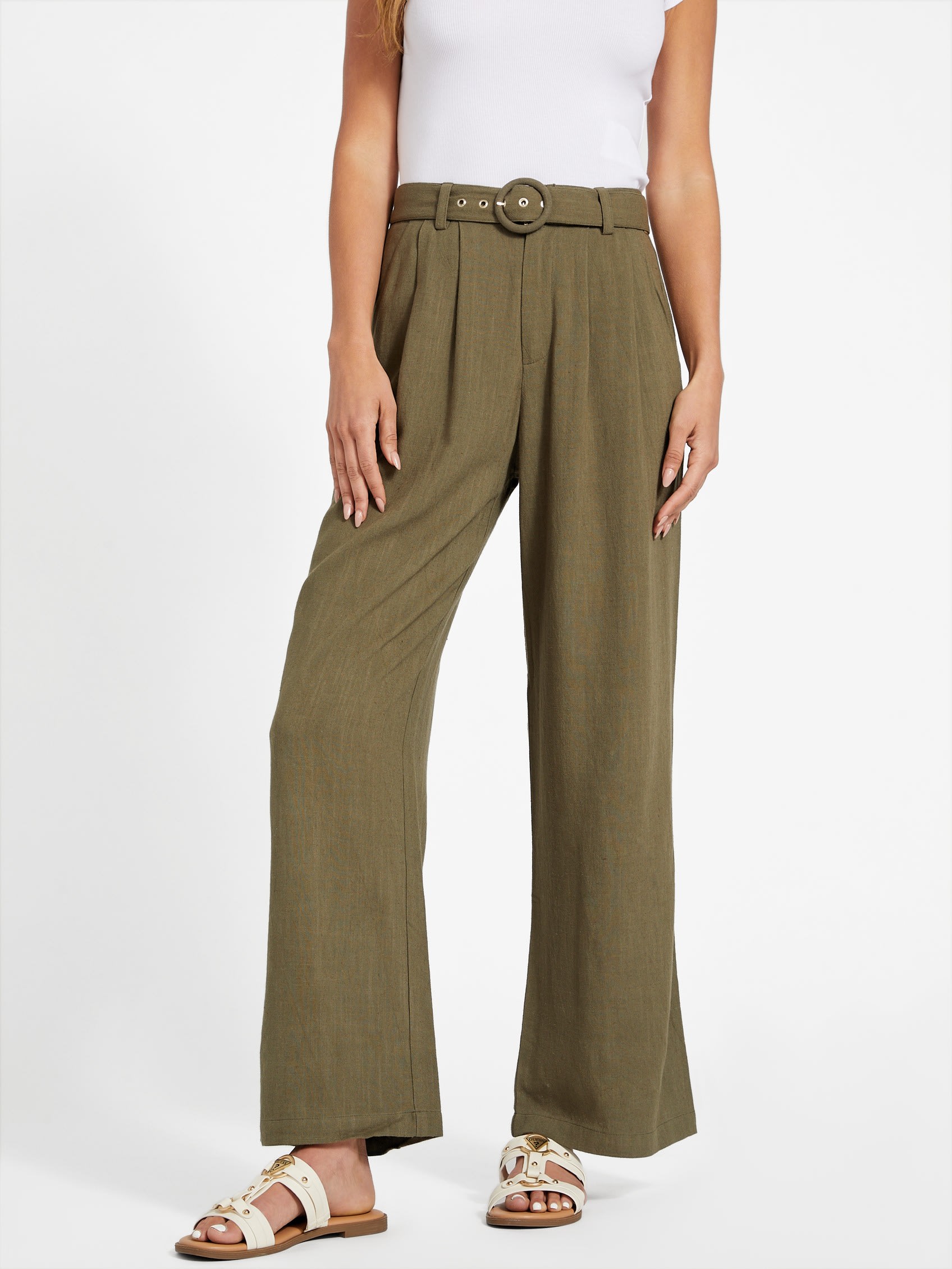 

Льняные брюки с поясом Charlie Guess Factory, цвет dusty sage