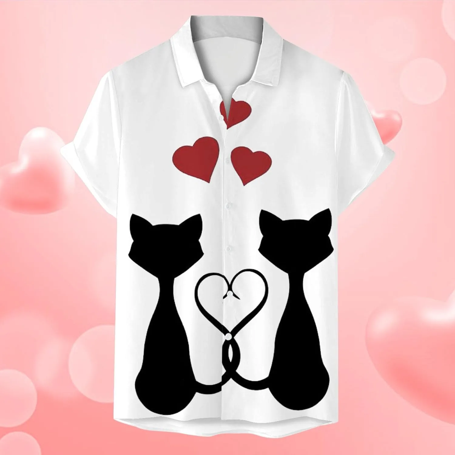 Футболка Valentine's Day для мужчин с милым принтом Love и лацканами на пуговицах, забавный топ на День святого Валентина, рубашка для отпуска Generic, желтый — фото 2