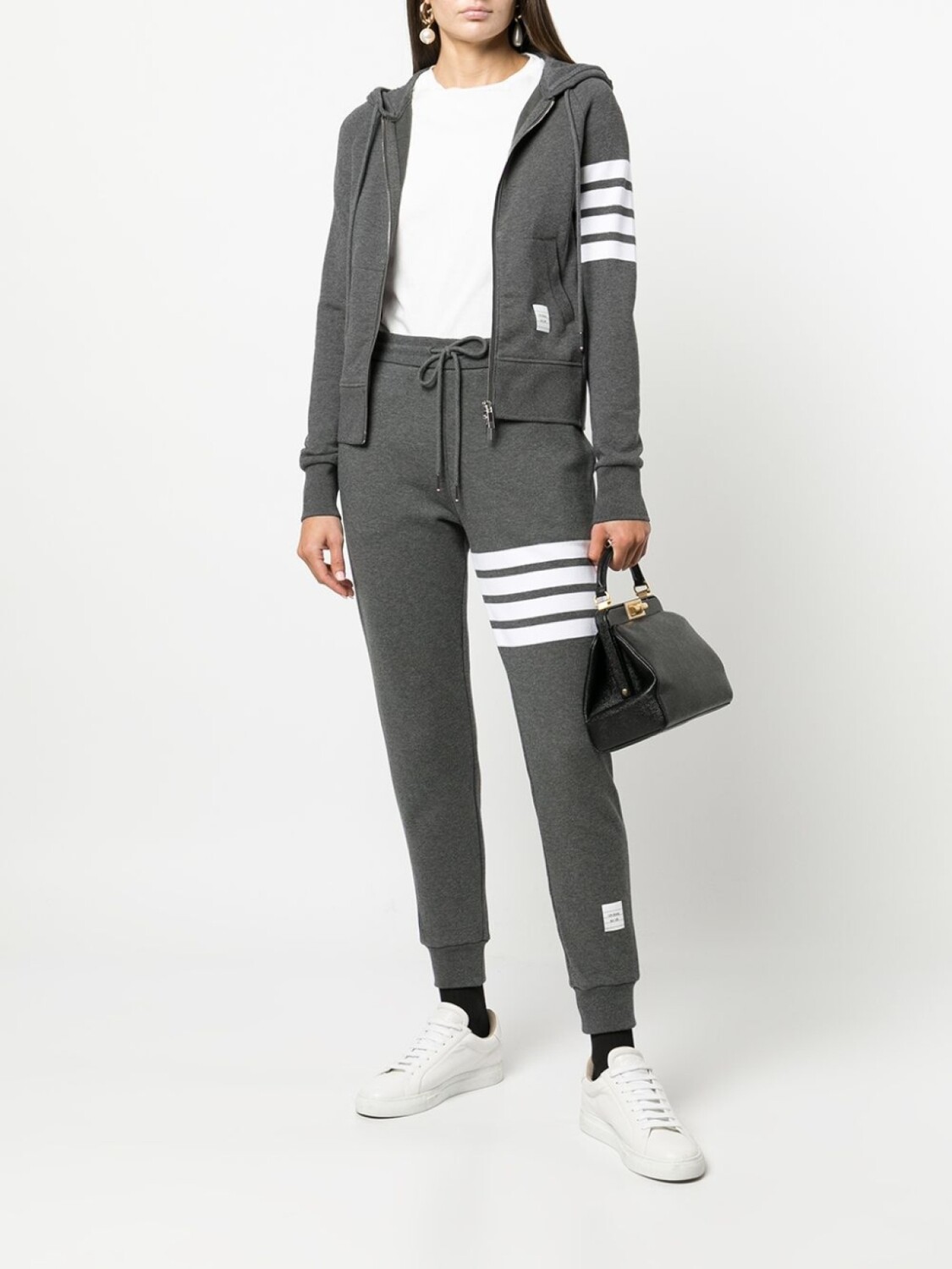 

Худи на молнии с полосками 4-Bar Thom Browne, серый