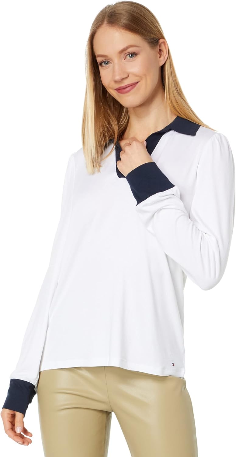 

Женский топ с длинными рукавами и воротником Johnny Collar от Tommy Hilfiger, Bright White