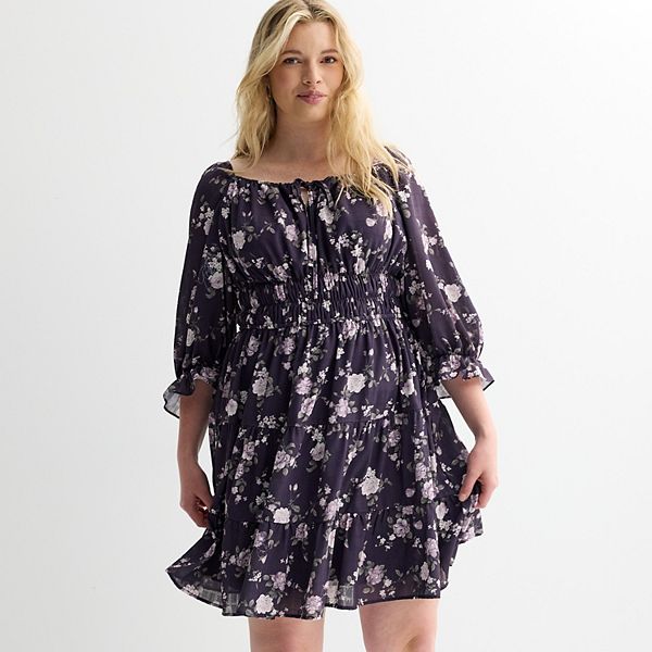 

Платье-трапеция для девушек plus size Mary & Mo, Black Lavendar