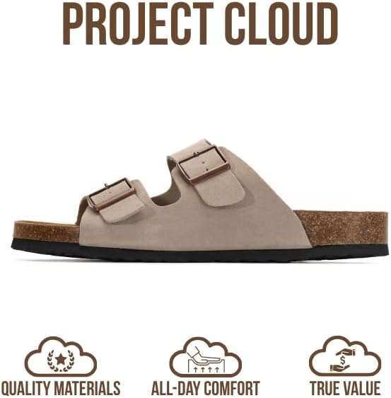 Мужские сандалии Project Cloud из 100 натуральной кожи с амортизирующей стелькой из натуральной пробки, сандалии с двумя ремешками и пряжками, летние нескользящие (Heritage), Driftwood Suede — фото 3