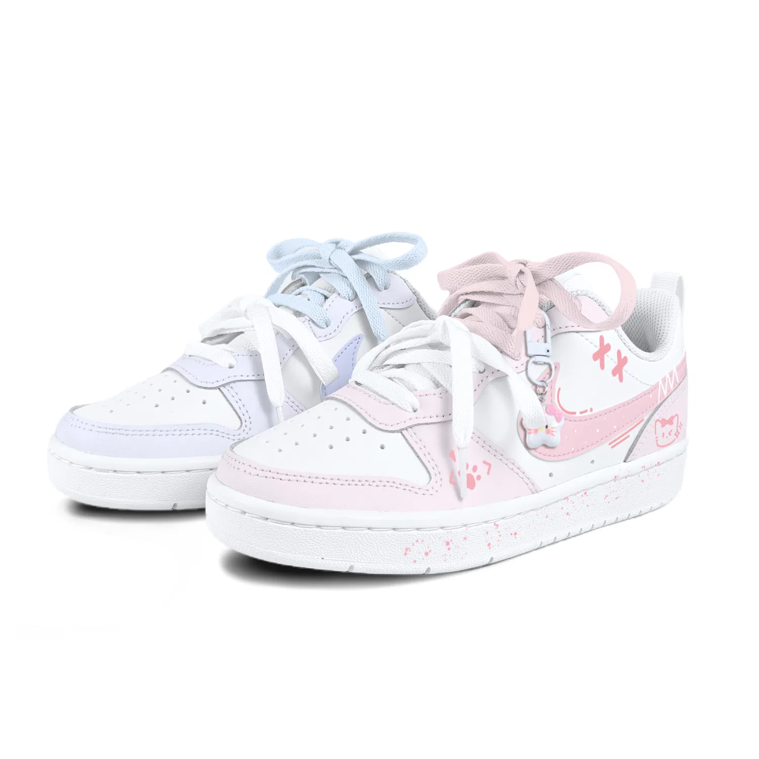 Кроссовки детские Nike Court Borough Soft Adorable Pink Blue Meow Mismatched белые