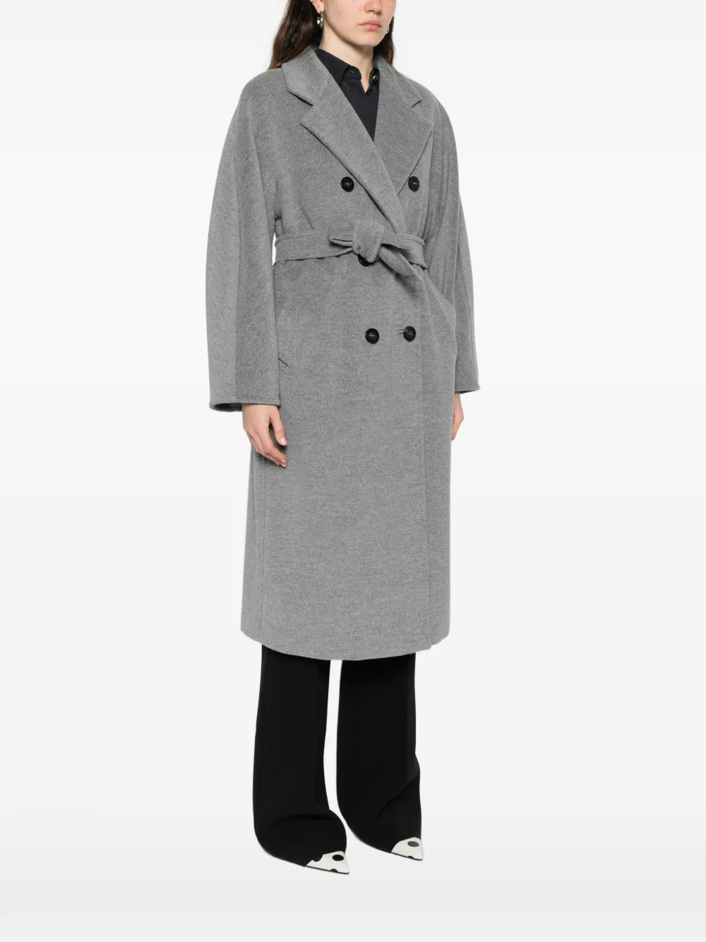 Двубортное пальто с поясом MAX MARA, серый — фото 3