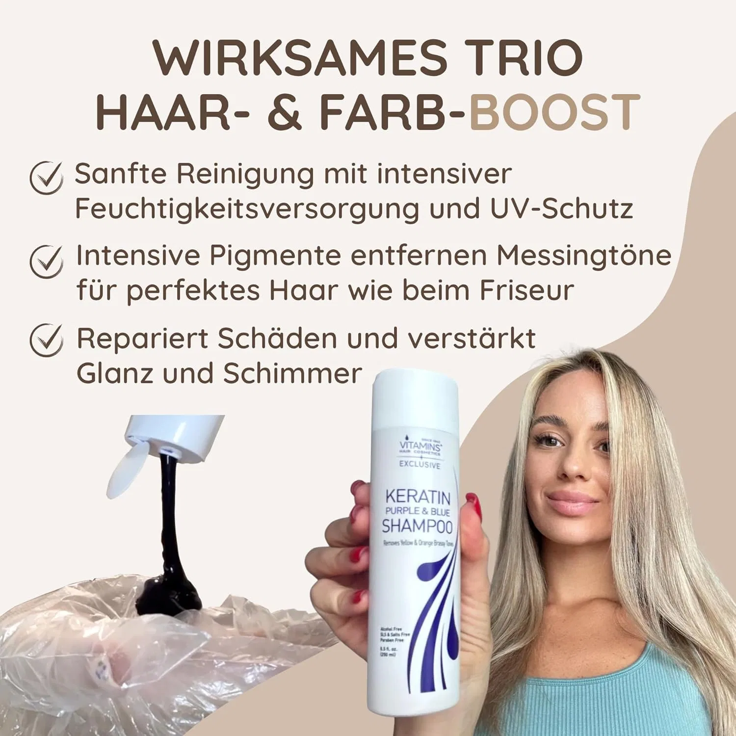 Серебряный шампунь Vitamins для светлых волос Vitamins Hair Cosmetics — фото 4