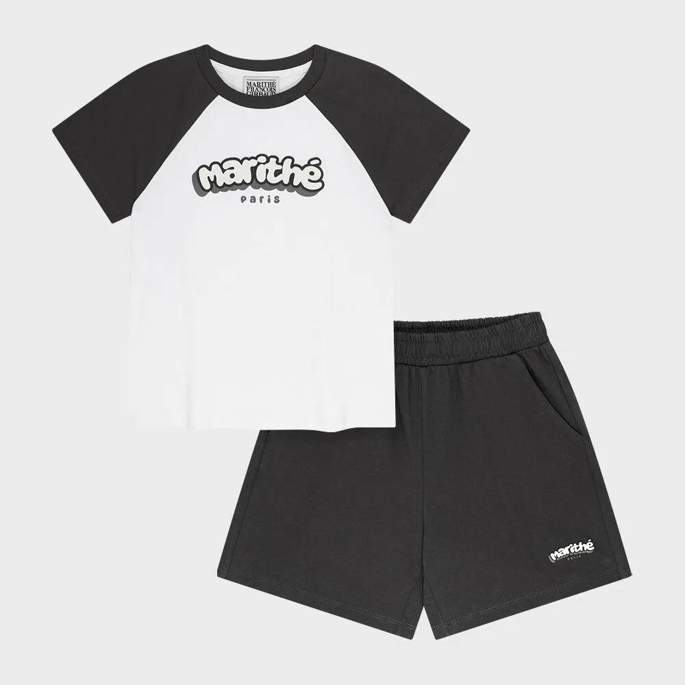 Детский комплект Kids Raglan Tee + Shorts угольный от Marithé Kids — фото 2