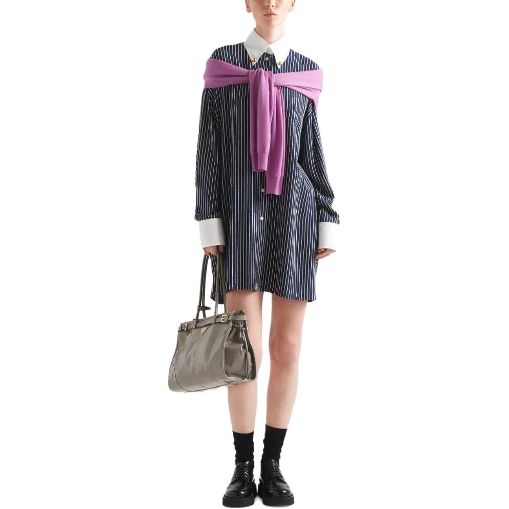 Женская рубашка с длинным рукавом из шелка PRADA, Marine Blue — фото 3