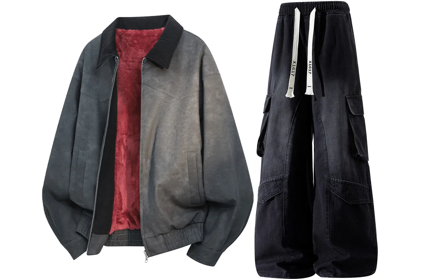Детский комплект из куртки и брюк с отложным воротником X1617, Brown Cotton Jacket+Black Pants — фото 3