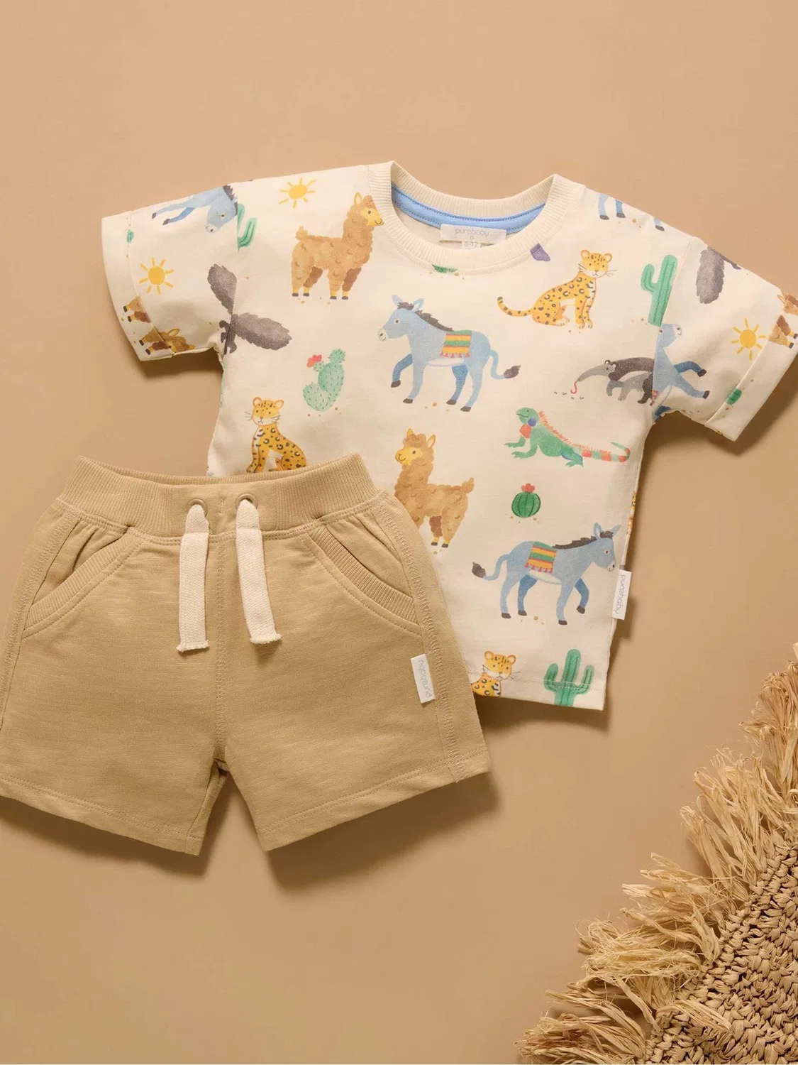 Футболка с принтом животных, Relaxed Fit Purebaby, синий — фото 3