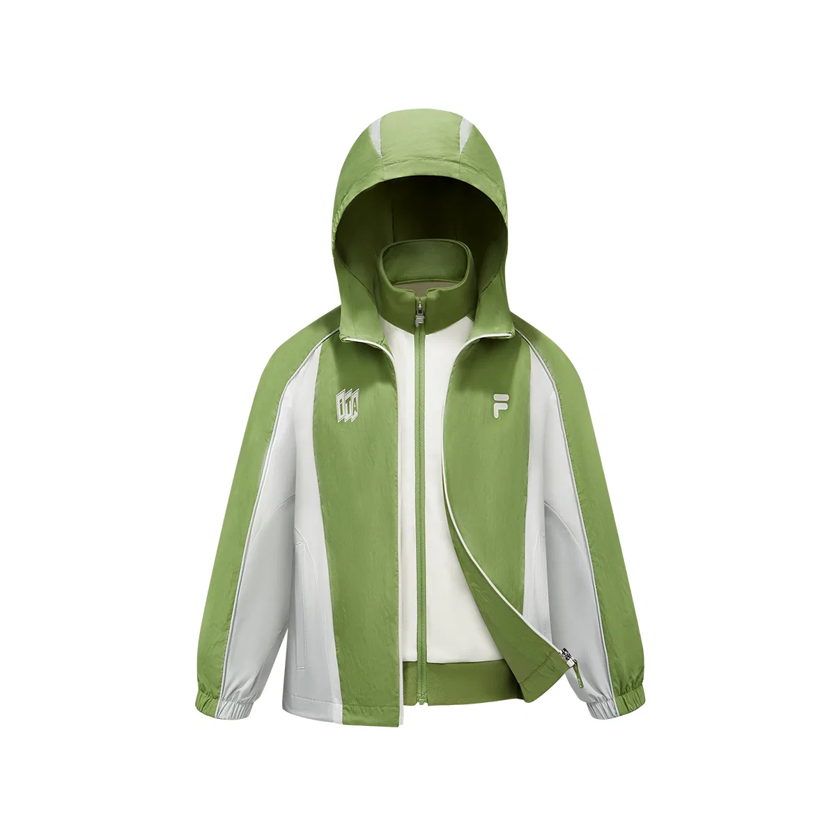 Детский худи с капюшоном в ретро-спортивном стиле, с длинным рукавом, Lotus Green, FILA KIDS