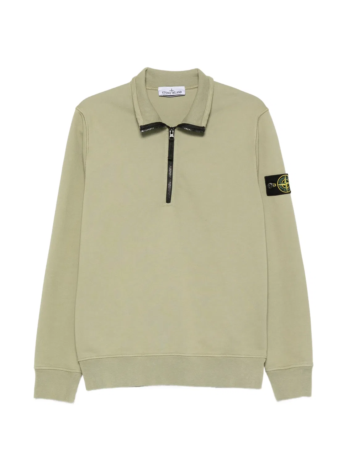 Свитер с воротником на молнии и нашивкой-логотипом Stone Island, зеленый