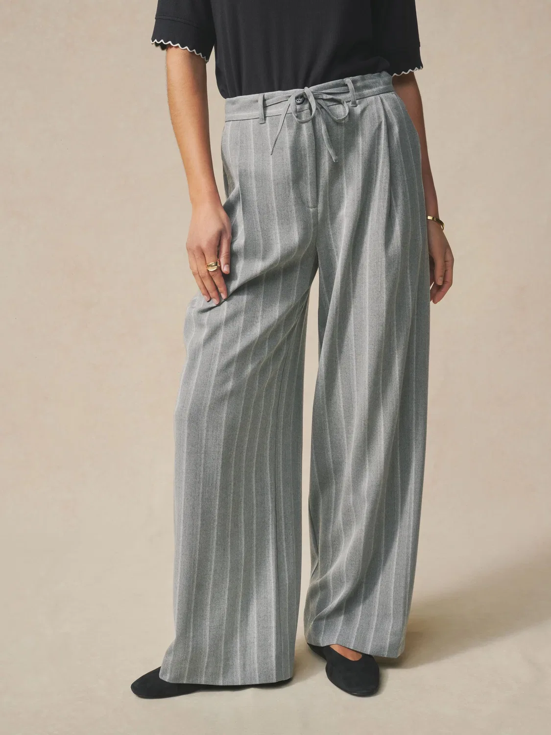 Брюки свободного кроя в полоску, Grey Stripe Wide Leg Trousers Next, серый — фото 2