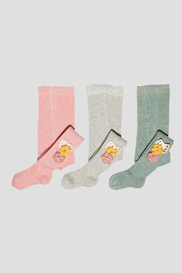 Детские колготки для девочек с принтом 3 шт Defne Baby, Pink-Gray-Green