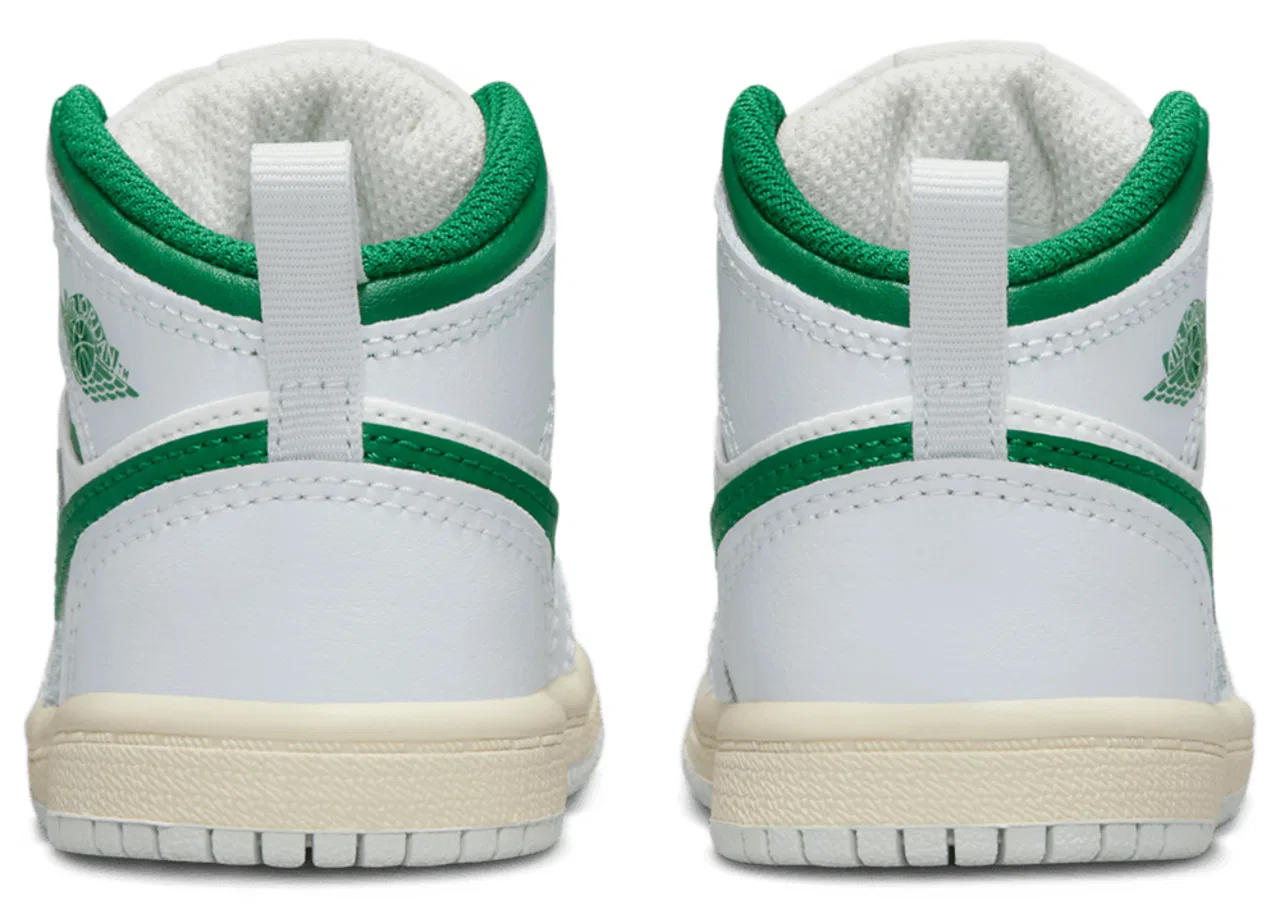 Детские кроссовки для мальчиков с верхом из кожи и нубука AJ 1 Mid Jordan, Summit White/Pine Green — фото 3