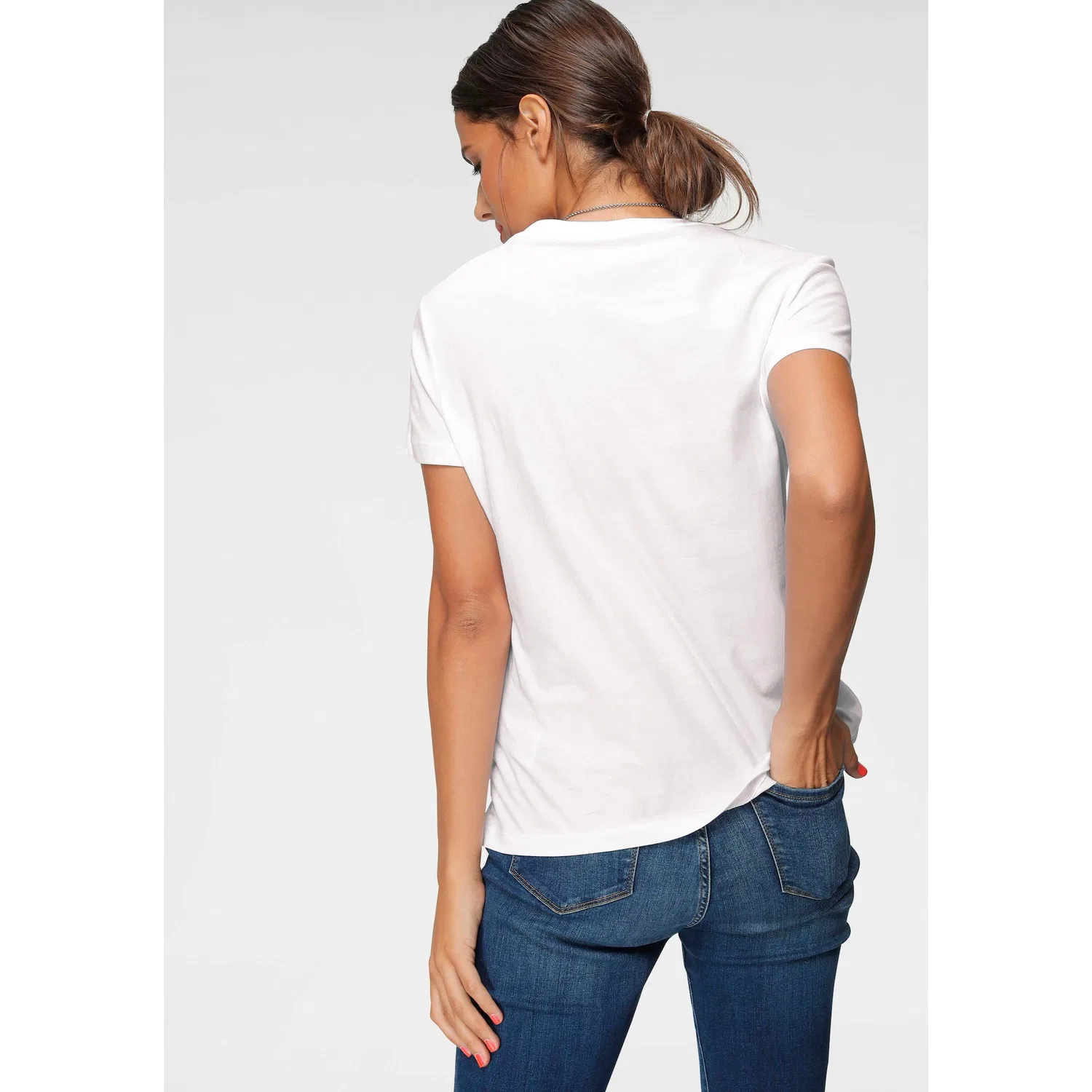 Женская приталенная футболка с V-образным вырезом Tommy Hilfiger, Classic White — фото 3
