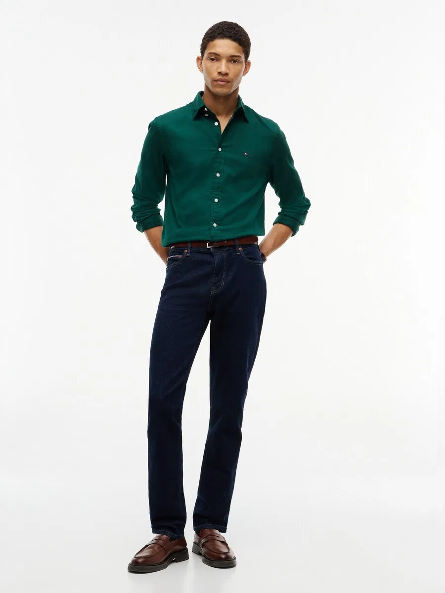Рубашка на пуговицах TOMMY HILFIGER Comfort fit, темно-зеленого цвета — фото 4