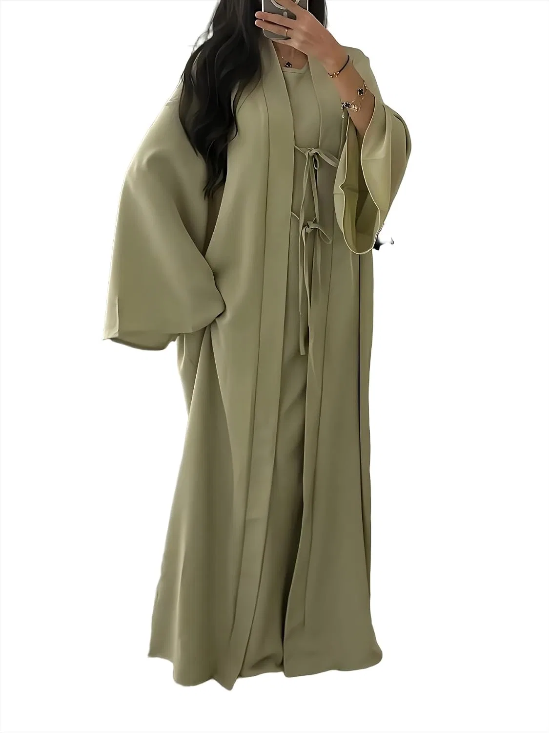 Женское платье макси с длинным пальто Modest Fashion Collection, Matcha