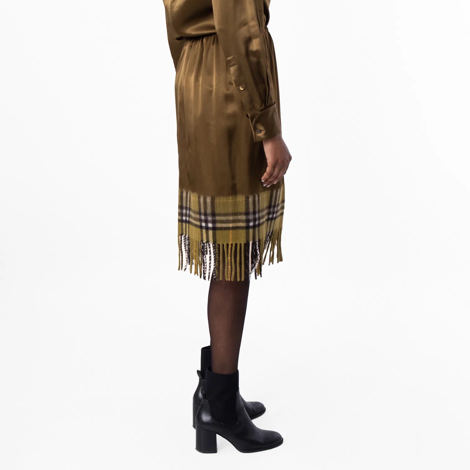 Юбка из сатина с принтом Satin and Check Scarf Skirt Burberry, Camp — фото 4