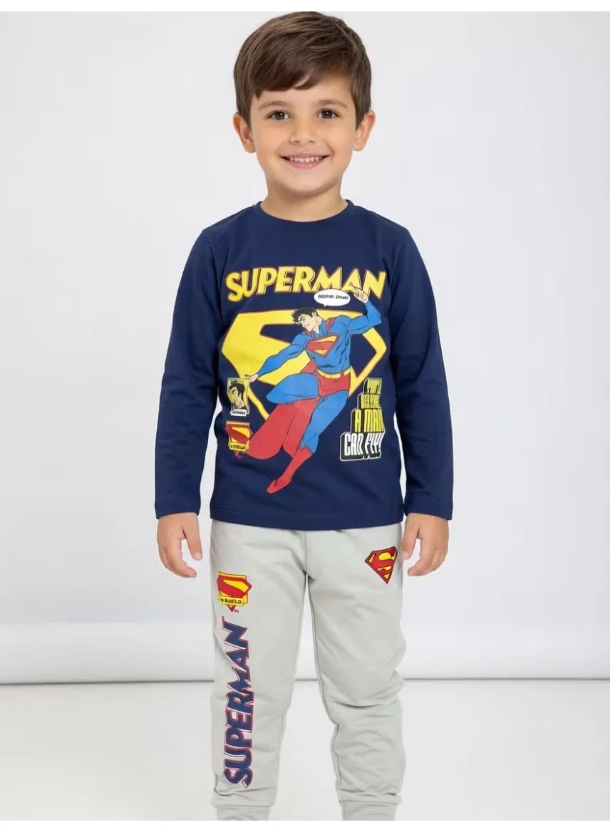 Комплект футболка с длинным рукавом и штаны, Superman, темно-синий — фото 3