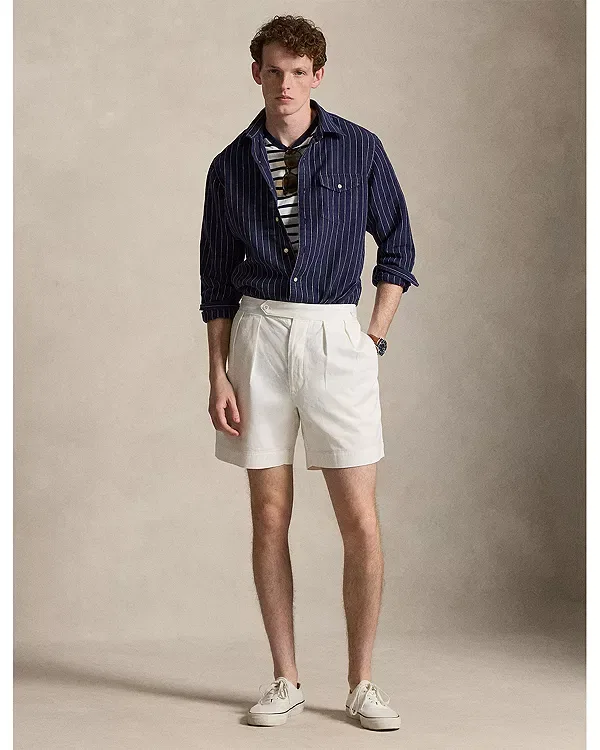 Мужская рубашка с длинным рукавом Classic Fit Striped Linen Polo Ralph Lauren, Navy/White — фото 2