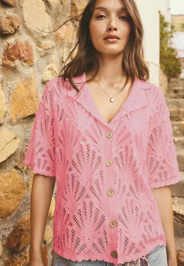 Блузка хлопковая Button-down blouse Next, light pink, светло-розовый — фото 2