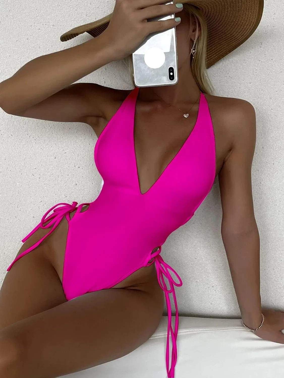 Женский слитный купальник монокини с открытой спиной Hot Pink — фото 2