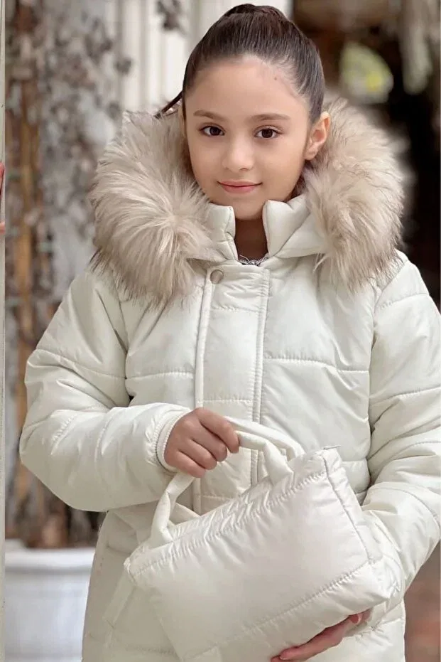 Детское зимнее пальто для девочек пуховое Sportswear Tarz Çocuk, Cream — фото 4