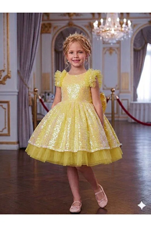 Детское платье для девочек с пайетками Luiva Kids, Yellow