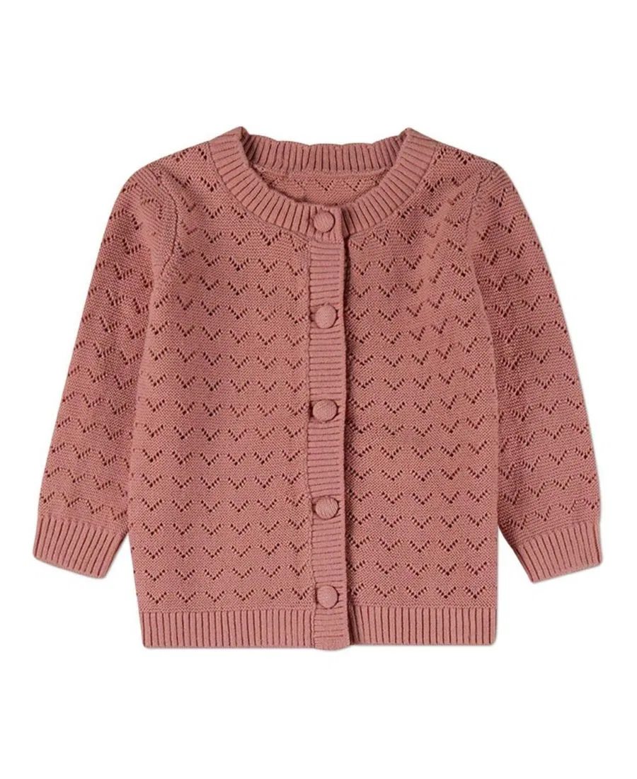 Комплект из кардигана и штанов для девочек, 100% хлопок, Chevron Knit MeMoi, Mauve — фото 2