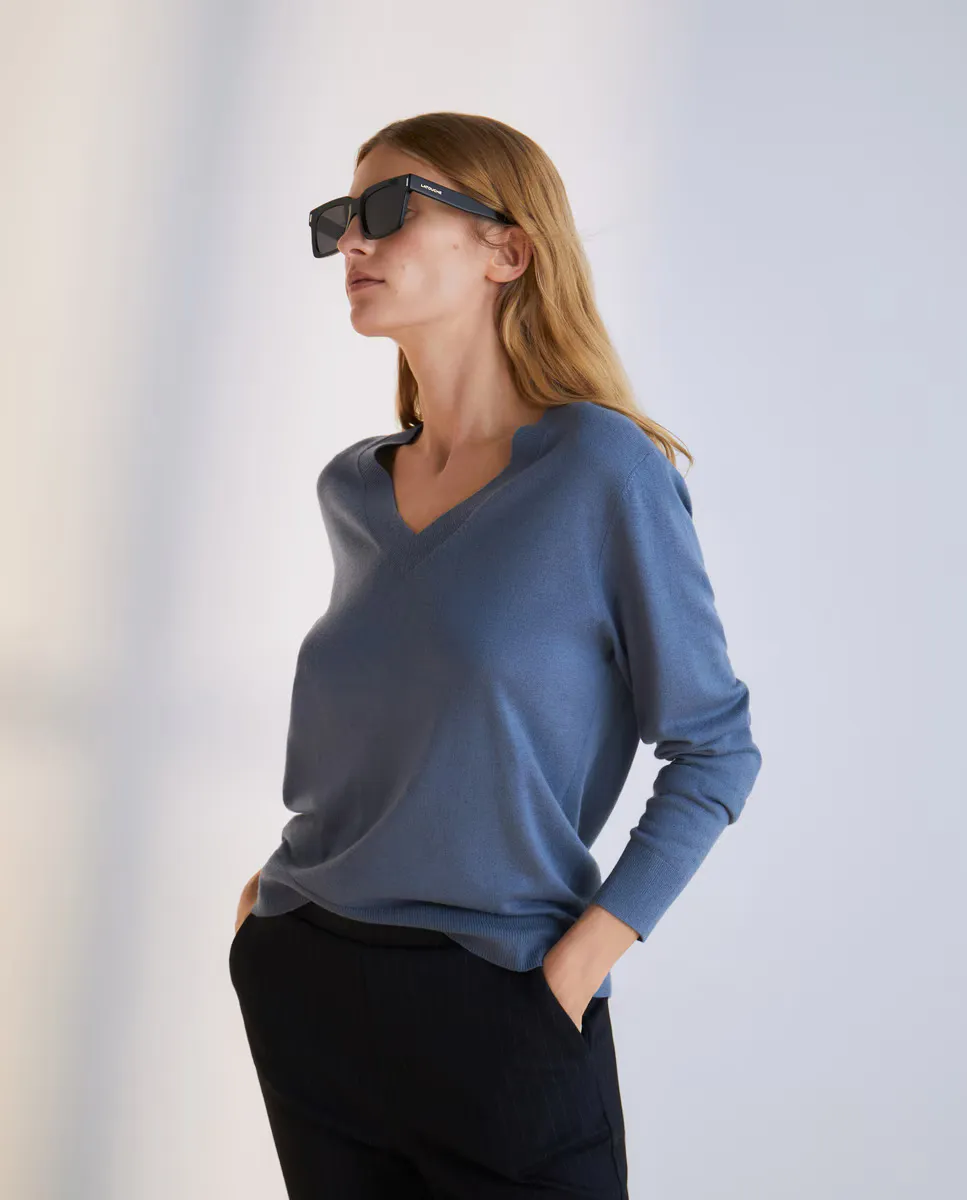 

Женский базовый свитер с V-образным вырезом Woman El Corte Inglés, синий