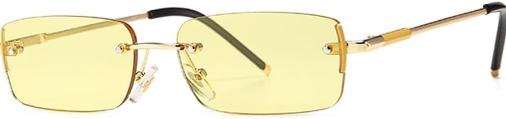 

Узкие прямоугольные солнцезащитные очки для мужчин без оправы, металлические, маленькие, в стиле ретро, ​​солнцезащитные очки для мужчин с защитой от УФ-излучения UV400, золотистые, синие, зеленые WNCKSQ, Gold With Yellow