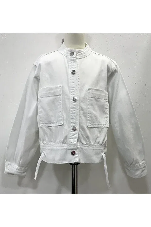 Детское джинсовая куртка для девочек с длинным рукавом Nonno Kids, White — фото 2