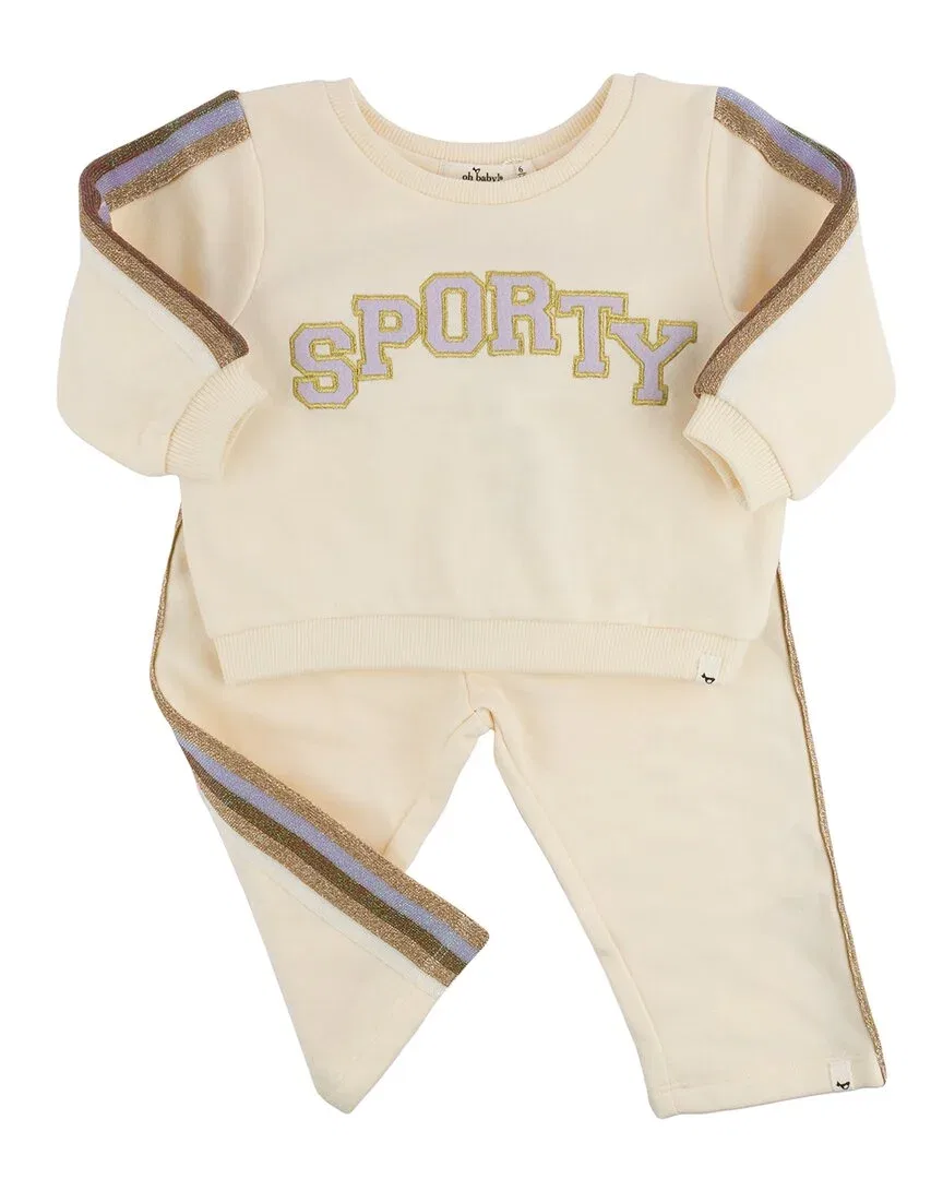 Детский комплект из 2 предметов с аппликацией Sporty Striped Sleeve oh baby!, White