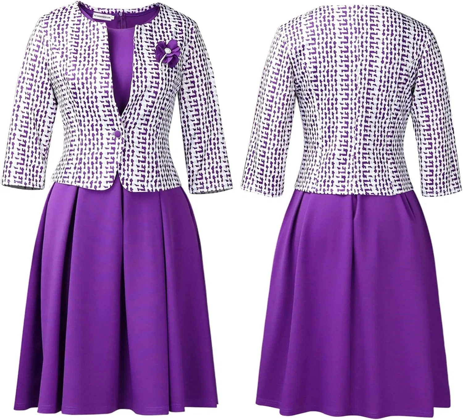Женский деловой костюм-двойка миди с жакетом, Purple — фото 3