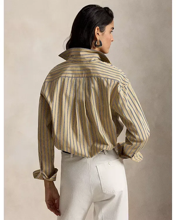 Женская рубашка свободного кроя с длинным рукавом Ralph Lauren, Tan/Royal Multi — фото 3